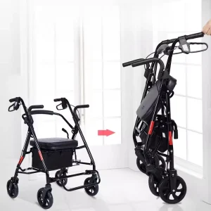 Foldable 4-Wheel Rollator Walker for Seniors Lightweight Mobility Aid with Seat Reinforced Frame And Locking Brakes